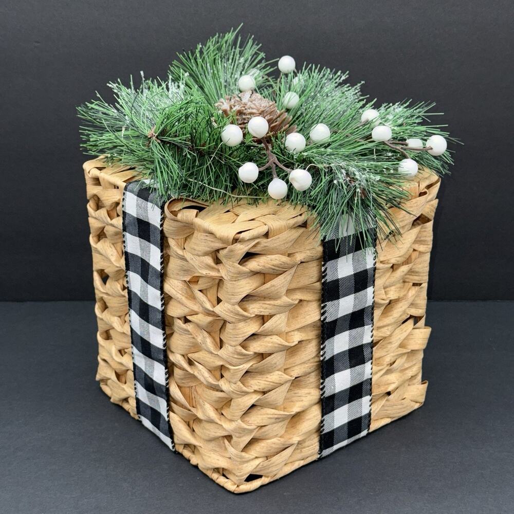 Hobby Lobby Faux Wicker Box Rustic Christmas Present Gift Light Up Decor